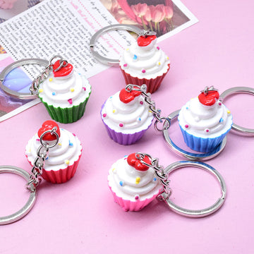 Resin Cupcake Heart Topping Keychains Six Color Wrappers