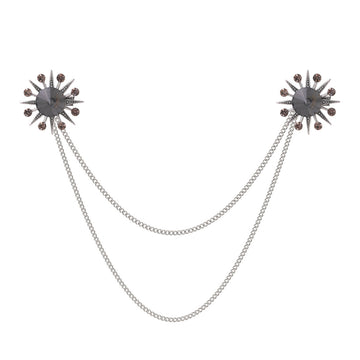 Silver Tone Sun Crystal Metal Brooch Pin for Jackets and Lapels