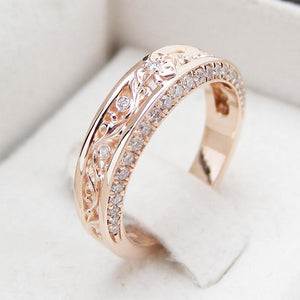 Rose Gold Tone Openwork Wide Band Ring With Clear Stones