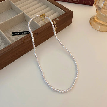 White Faux Pearl Strand Gold Clasp Choker Necklace Piece