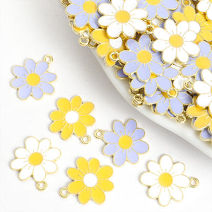 Enamel Daisy Flower Charms, Gold-Tone Alloy Pendants in Three Colors