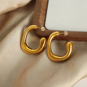 Bold Sculpted Open Hoop Earrings in Polished Gold Tone