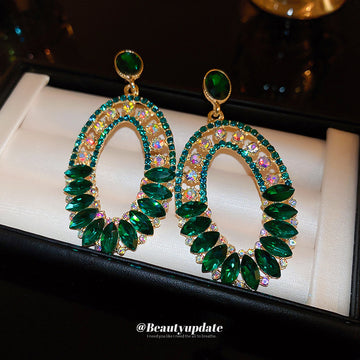 Crystal Oval Drop Earrings in Three Colorways Decorative Jewelry