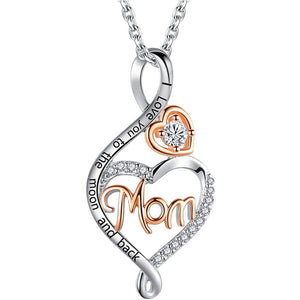 Silver and Rose Gold-Tone Mom Heart Pendant Necklace in Brass