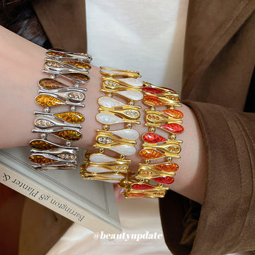 Teardrop Enamel Stretch Bracelets Gold Silver Tones