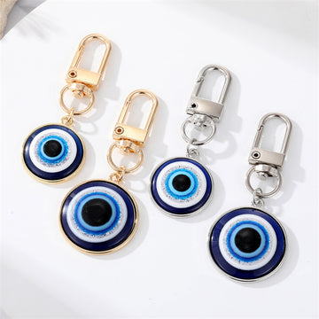 Gold and Silver Tone Round Blue Evil Eye Clip Keychains in Two Sizes