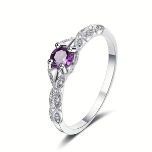 Round Solitaire Leaf Filigree Ring In Five Stone Colors