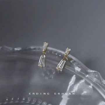 Mini Clear Zircon Hourglass Baguette Drop Stud Earrings
