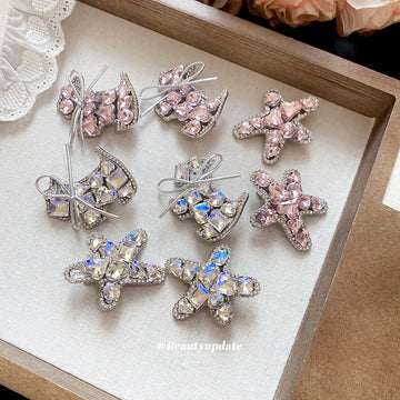 Pink Rhinestone Star and Dog Bow Duckbill Hair Clips