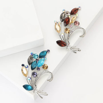 Silver Crystal Bouquet Spray Brooch Multicolor Two Styles