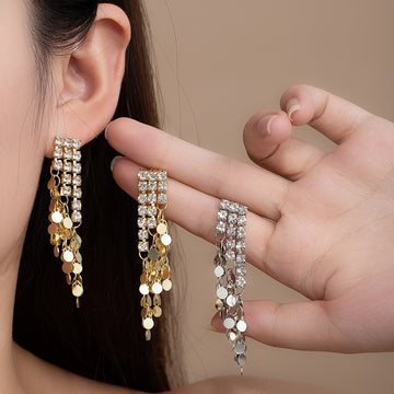 Gold and Silver Clear Top Disc Cascade Stud Earrings