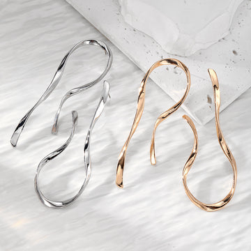 Gold and Silver Tone Long Twisted Wire Drop Earrings