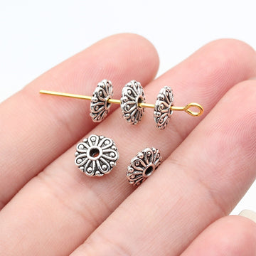 Antique Silver Floral Disc Spacer Bead for Jewelry Making