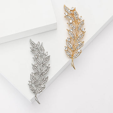 Long Crystal Wheat Sheaf Brooch In Silver Or Gold Tone