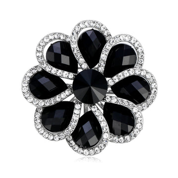 Black Flower Metal Brooch Pin 4.4 cm for Jackets and Lapels
