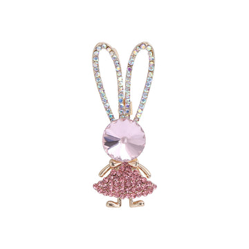 Pink Crystal Rabbit Brooch With Long Jeweled Ears Jacket and Scarf Accessory