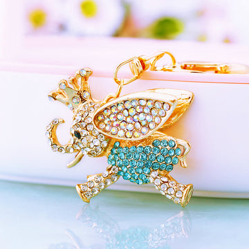 Crowned Flying Elephant Keychains in Pink Blue and Assorted Colors