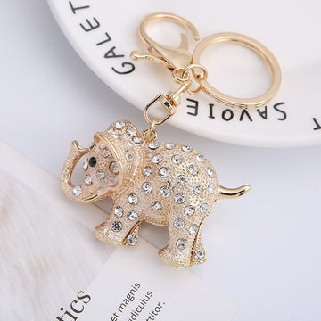 Rhinestone Elephant Keychain Gold Tone Metal Bag Charm