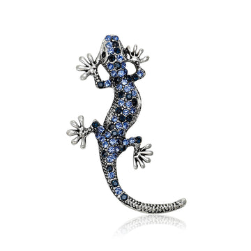 Crystal Gecko Brooch in Multicolor and Blue Antique Finishes