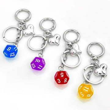 Colorful Dice Keychains with Elephant or Message Tag Charms