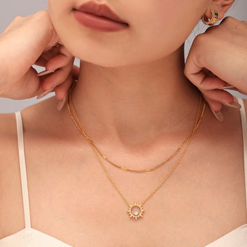 Sunburst Zircon Pendant Necklace Bracelet With Flat Side Chain