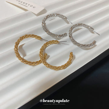 Gold Tone Textured Rope Hoop Stud Earrings Fashion Jewelry