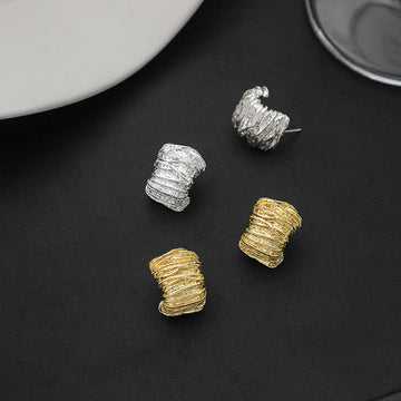 Gold and Silver Textured Multi Line Chunky C Hoop Earrings