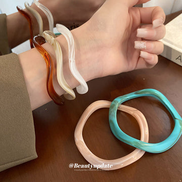 Five White Cream Teal Pink And Brown Irregular Resin Bangles