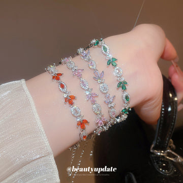 Leaf Crystal Tennis Bracelet In Multicolor Designs