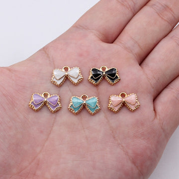 Enamel Bow Charms in Five Colors with Gold Tone Edges