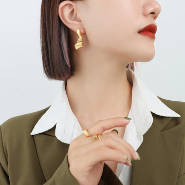 Irregular Wavy Sculptural Metal Stud Earrings Gold Steel