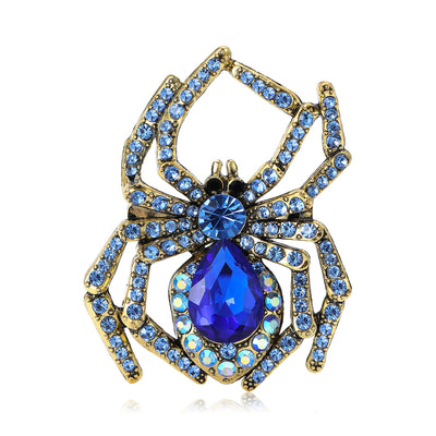 Large Crystal Spider Brooch in Six Colors displayed from the front