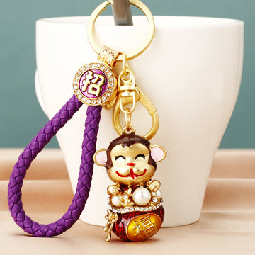 Golden Monkey Fortune Keychains with Three Braided Wrist Loop Only Options