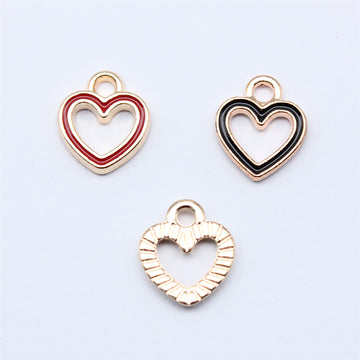 Open Heart Enamel Charms in White Red and Black Colorways