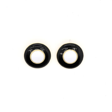 Gold Tone Black and White Round Enamel Stud Earrings