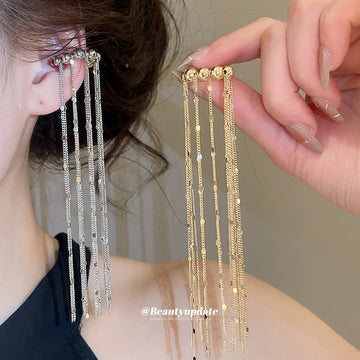 Crystal Chain Tassel Ear Cuffs in Gold and Silver Tones