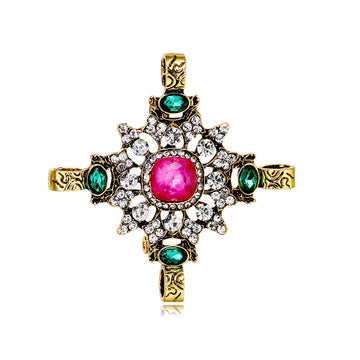 Gold Tone Silver Tone Cross Crystal Metal Brooch Pin