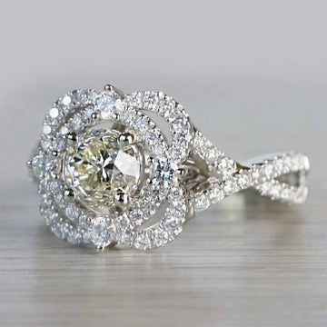 Silver Tone Round Clear Stone Double Halo Ring Jewelry