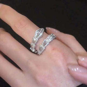 Zigzag Snake Baguette Crystal Open Ring Silver Tone Band