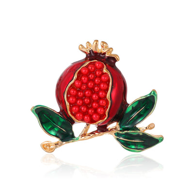 Front product view of the pomegranate brooch pin in red and green