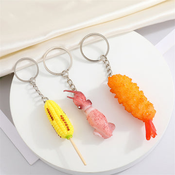 Realistic Food and Seafood Split Ring Keychains in Five Designs
