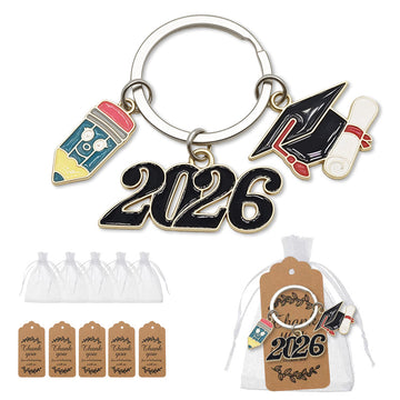 Graduation Multi Charm Keychain Pencil Cap Diploma Silver