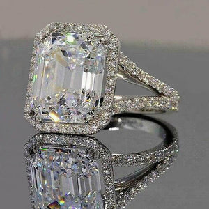 Silver-Tone Rectangular Cubic Zirconia Halo Ring, Split Band