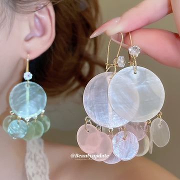 Translucent Disc Cluster Hook Earrings In Three Colors
