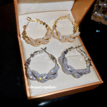 Gold Tone Braided Texture Hoop Stud Earrings Fashion Jewelry