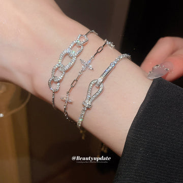 Silver Crystal Horseshoe Flower Oval Link Bracelets Three