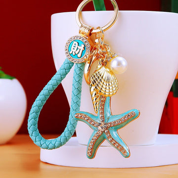 Crystal Starfish and Pearl Keychains with Cords and Loose Braided Loops