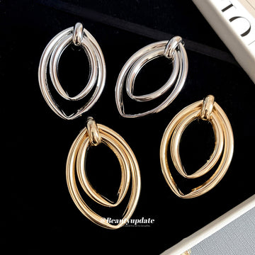 Layered Oval Openwork Drop Earrings in Gold and Silver Tone