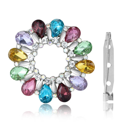 Circular Crystal Scarf Brooch in Two Colors displayed from the front