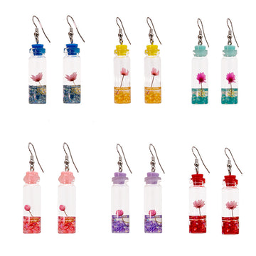Dried Flower Bottle Novelty Hook Earrings in Five Colors